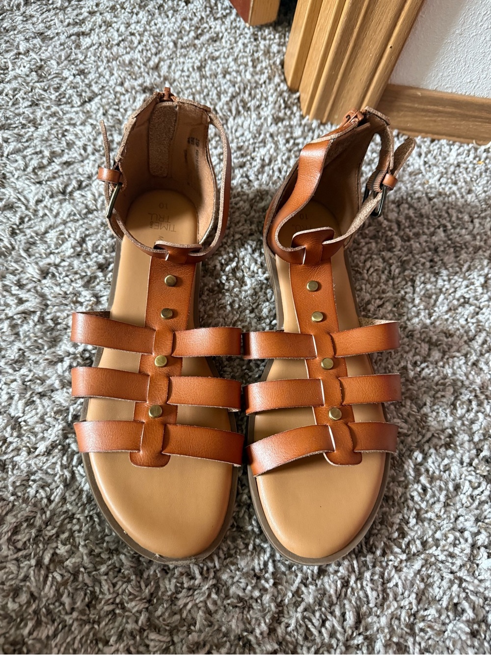 Time and Tru Tan Strappy Gladiator Ankle Buckle Sandals